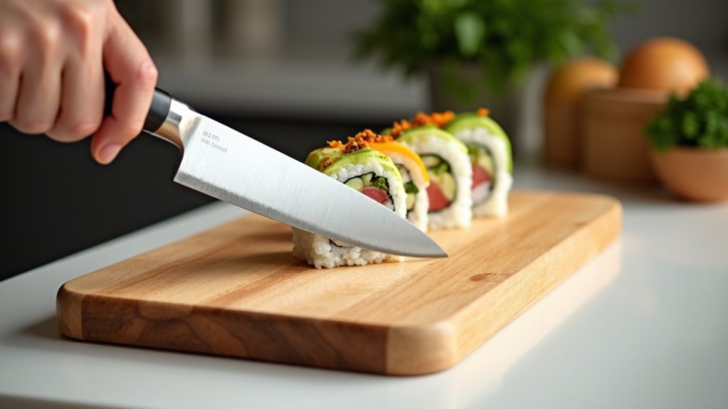 cut sushi rolls carefully